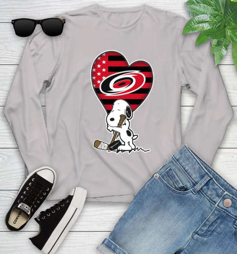 Carolina Hurricanes NHL Hockey The Peanuts Movie Adorable Snoopy Youth Long Sleeve 12