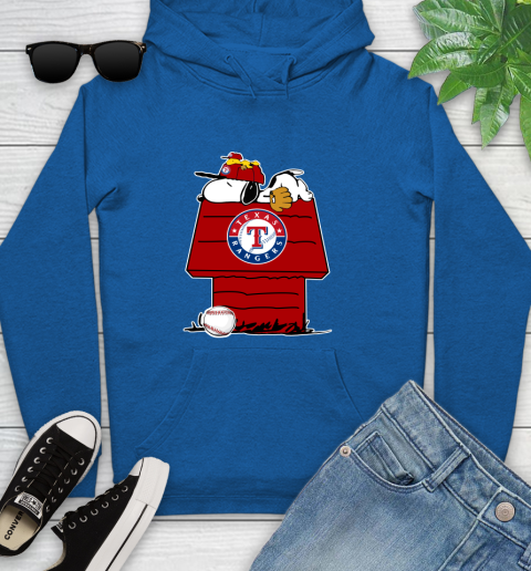 MLB Texas Rangers Snoopy Woodstock The Peanuts Movie Baseball T Shirt Youth Hoodie 9