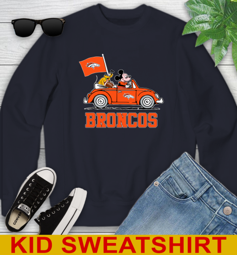NFL Football Denver Broncos Pluto Mickey Driving Disney Shirt Youth Sweatshirt - Image 4