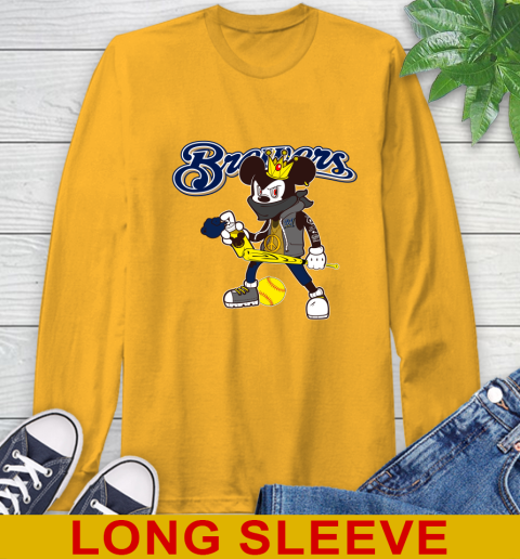 Milwaukee Brewers MLB Baseball Mickey Peace Sign Sports Long Sleeve T-Shirt - Image 4