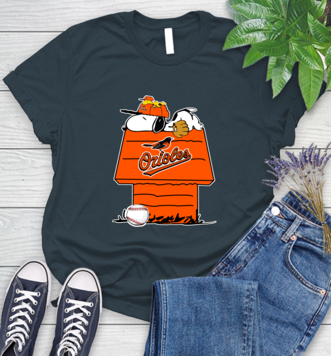 MLB Baltimore Orioles Snoopy Woodstock The Peanuts Movie Baseball T Shirt Women's T-Shirt 8