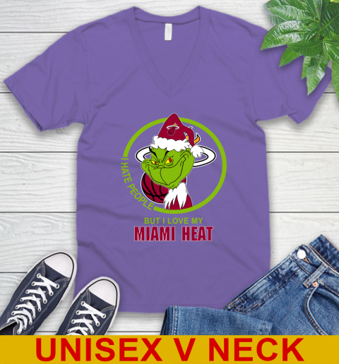 Miami Heat NBA Christmas Grinch I Hate People But I Love My Favorite Basketball Team V-Neck T-Shirt 9