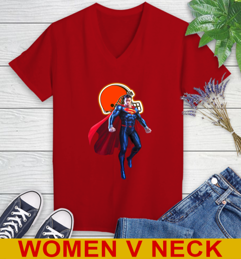 NFL Superman DC Sports Football Cleveland Browns Women's V-Neck T-Shirt 12