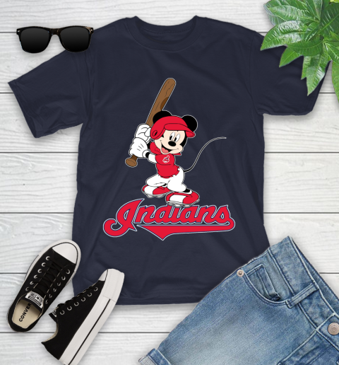 MLB Baseball Cleveland Indians Cheerful Mickey Mouse Shirt Youth T-Shirt 3