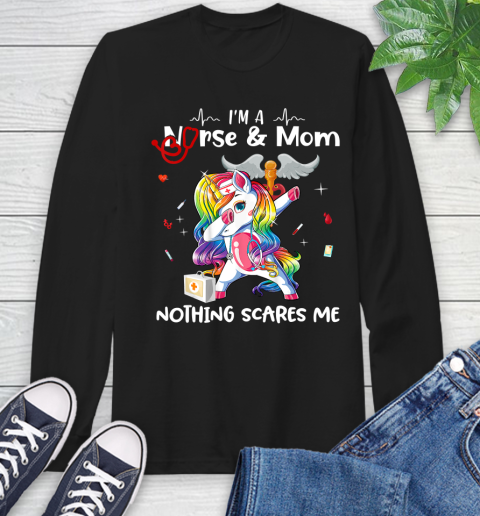 Nurse Shirt Womens Dabbing Unicorn Nurse Mother Day I'm a Mom Long Sleeve T-Shirt
