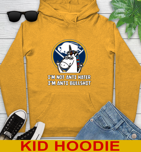 Buffalo Sabres NHL Hockey Unicorn I'm Not Anti Hater I'm Anti Bullshit Youth Hoodie 3