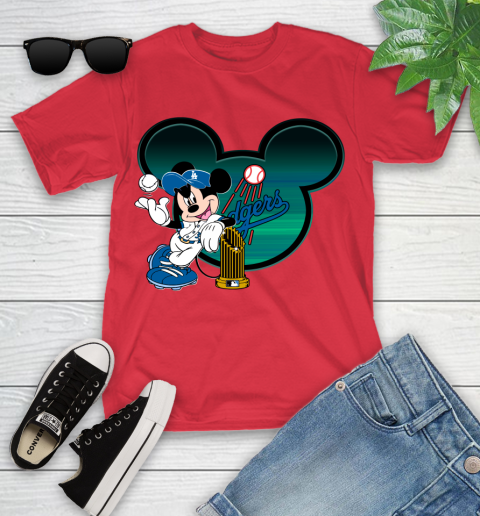 MLB Los Angeles Dodgers The Commissioner's Trophy Mickey Mouse Disney Youth T-Shirt 10
