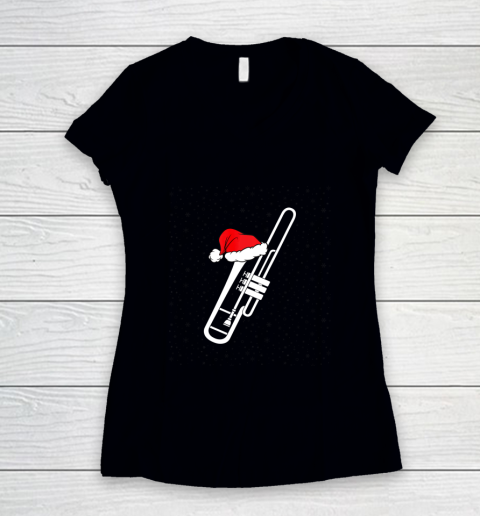 Christmas Gift Trombone Santa Trombone Funny Xmas Pajama Women's V-Neck T-Shirt