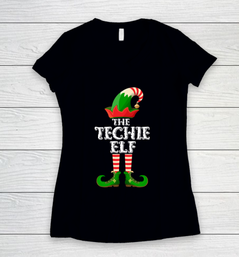 Techie Elf Funny Matching Family Group Christmas Gifts Women's V-Neck T-Shirt