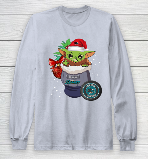 San Jose Sharks Christmas Baby Yoda Star Wars Funny Happy NHL Long Sleeve T-Shirt 6