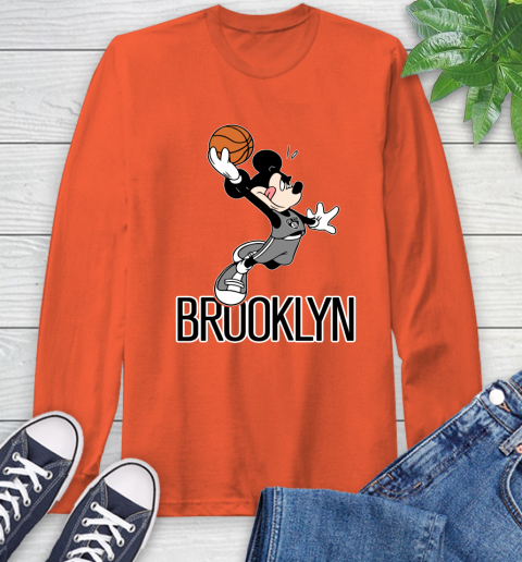 NBA Basketball Brooklyn Nets Cheerful Mickey Mouse Shirt Long Sleeve T-Shirt 5