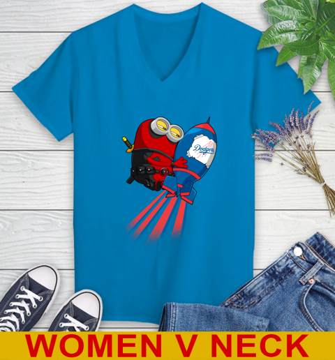 MLB Baseball Los Angeles Dodgers Deadpool Minion Marvel Shirt Women's V-Neck T-Shirt 7