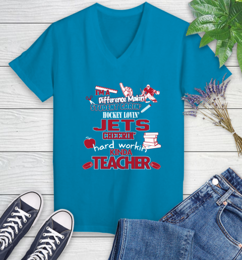 Winnipeg Jets NHL I'm A Difference Making Student Caring Hockey Loving Kinda Teacher Women's V-Neck T-Shirt 7