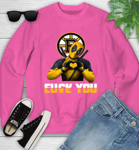 NHL Boston Bruins Deadpool Love You Fuck You Hockey Sports Youth Sweatshirt 6