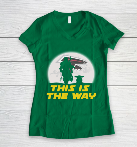 Atlanta Falcons NFL Football Star Wars Yoda And Mandalorian This Is The Way Women's V-Neck T-Shirt 3