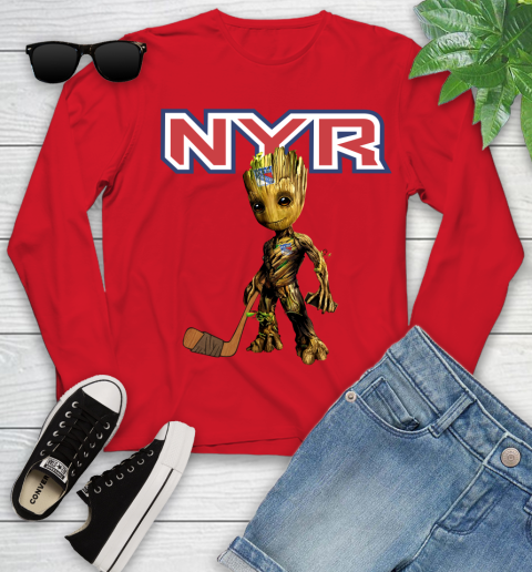 New York Rangers NHL Hockey Groot Marvel Guardians Of The Galaxy Youth Long Sleeve 11