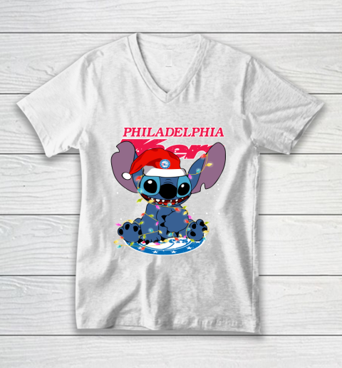 Philadelphia 76ers NBA noel stitch Basketball Christmas V-Neck T-Shirt