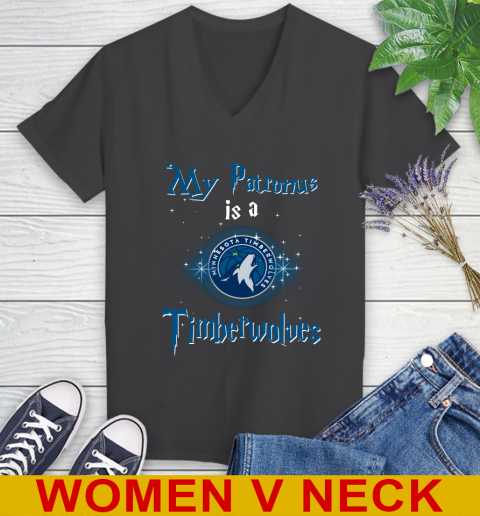 NBA Basketball Harry Potter My Patronus Is A Minnesota Timberwolves Women's V-Neck T-Shirt 8