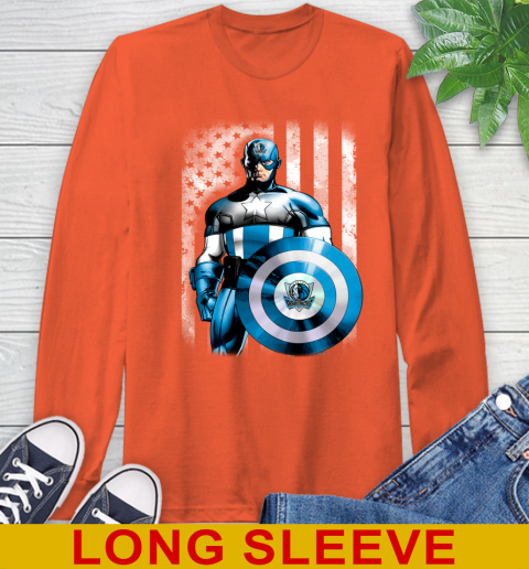 Dallas Mavericks NBA Basketball Captain America Marvel Avengers American Flag Shirt Long Sleeve T-Shirt 4