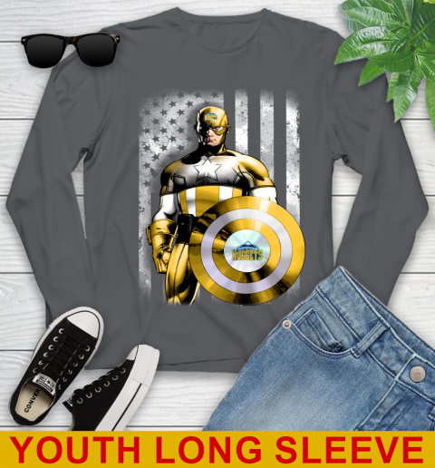 Denver Nuggets NBA Basketball Captain America Marvel Avengers American Flag Shirt Youth Long Sleeve 9