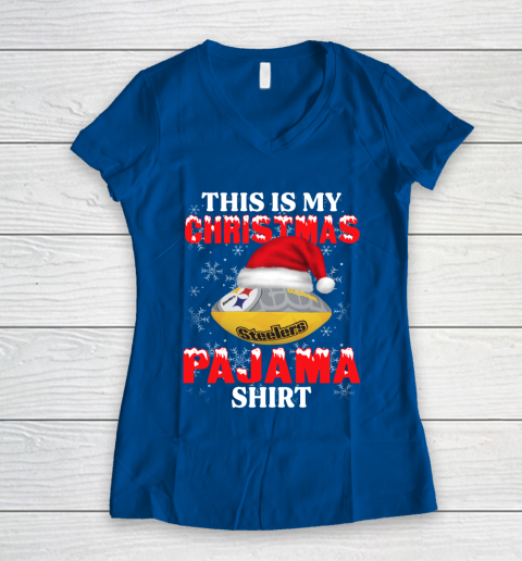 Pittsburgh Steelers This Is My Christmas Pajama Shirt NFL Women's V-Neck T-Shirt 7