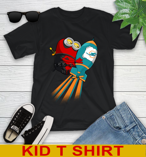 NFL Football Miami Dolphins Deadpool Minion Marvel Shirt Youth T-Shirt