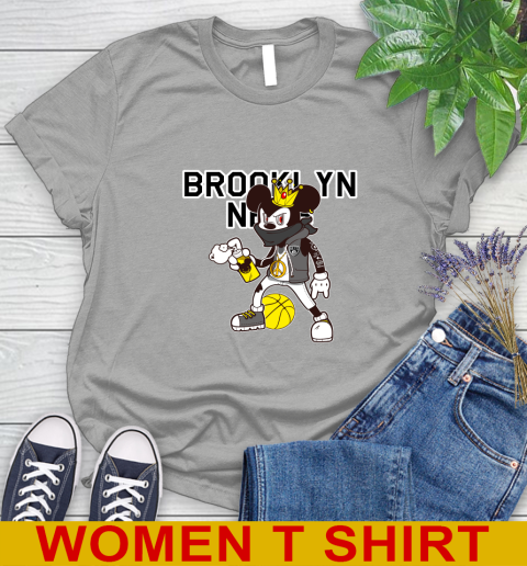 Brooklyn Nets NBA Basketball Mickey Peace Sign Sports Women's T-Shirt 11