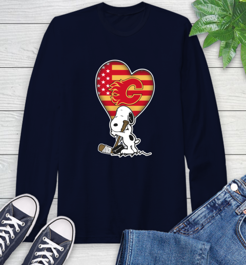 Calgary Flames NHL Hockey The Peanuts Movie Adorable Snoopy Long Sleeve T-Shirt 4