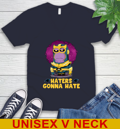 NFL Football Carolina Panthers Haters Gonna Hate Thanos Minion Marvel Shirt V-Neck T-Shirt 3