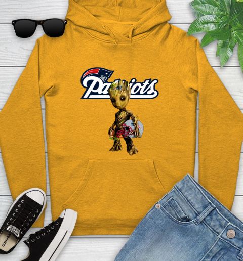 New England Patriots NFL Football Groot Marvel Guardians Of The Galaxy Youth Hoodie 3