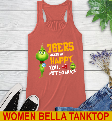 NBA Philadelphia 76ers Makes Me Happy You Not So Much Grinch Basketball Sports Racerback Tank 3