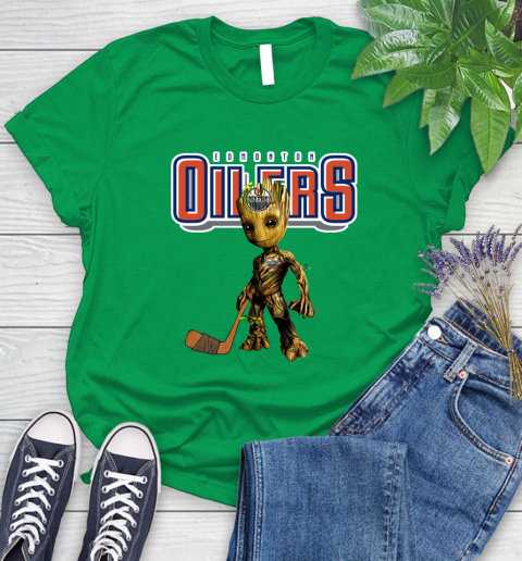 Edmonton Oilers NHL Hockey Groot Marvel Guardians Of The Galaxy Women's T-Shirt 6