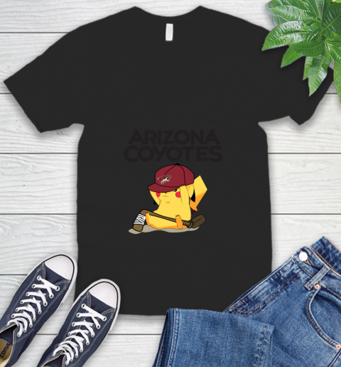 NHL Pikachu Hockey Sports Arizona Coyotes V-Neck T-Shirt 2