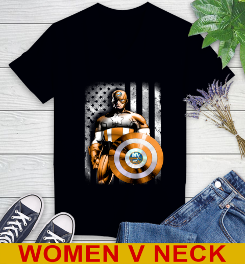 New York Islanders NHL Hockey Captain America Marvel Avengers American Flag Shirt Women's V-Neck T-Shirt