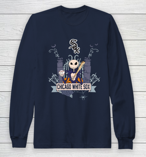 MLB Chicago White Sox Baseball Jack Skellington Halloween Long Sleeve T-Shirt 2