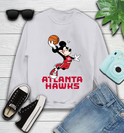 NBA Basketball Atlanta Hawks Cheerful Mickey Mouse Shirt Youth Sweatshirt 4
