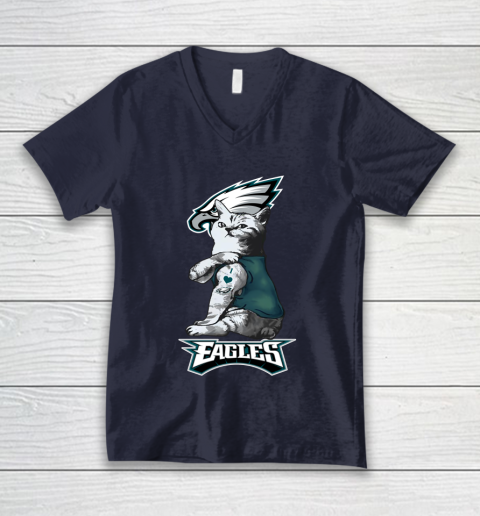 NFL Football My Cat Loves Philadelphia Eagles V-Neck T-Shirt 2