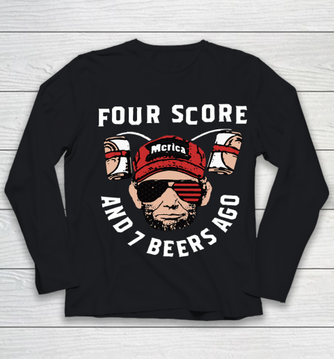 Beer Lover Funny Shirt FOUR SCORE AND 7 BEERS AGO MERICA Youth Long Sleeve