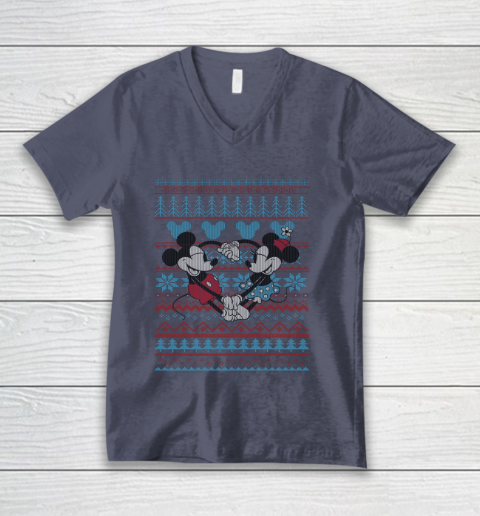 Disney Mickey And Minnie Mouse Christmas Ugly Sweater Style V-Neck T-Shirt 7