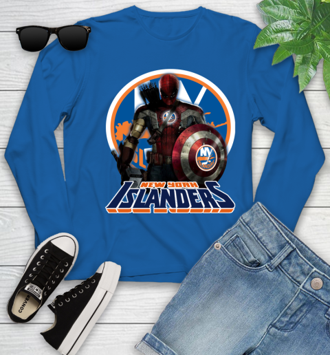 NHL Captain America Thor Spider Man Hawkeye Avengers Endgame Hockey New York Islanders Youth Long Sleeve 9