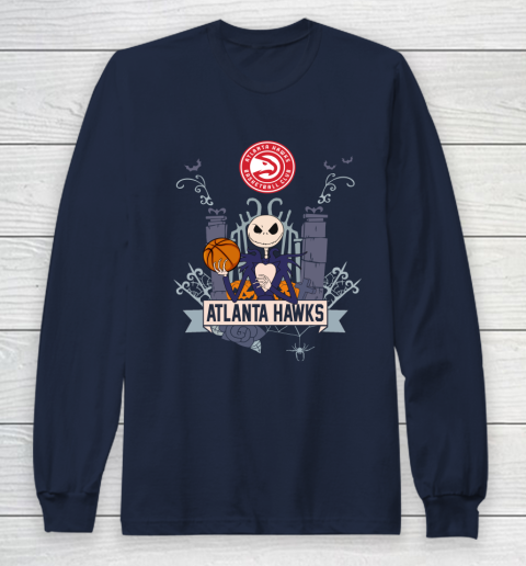 NBA Atlanta Hawks Basketball Jack Skellington Halloween Long Sleeve T-Shirt 2