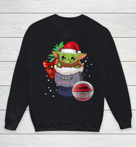 Houston Rockets Christmas Baby Yoda Star Wars Funny Happy NBA Youth Sweatshirt