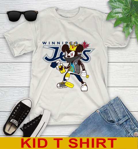 Winnipeg Jets NHL Hockey Mickey Peace Sign Sports Youth T-Shirt 12