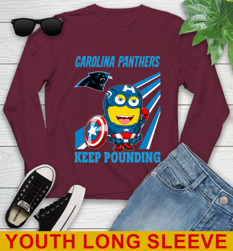 NFL Football Carolina Panthers Captain America Marvel Avengers Minion Shirt Youth Long Sleeve 6
