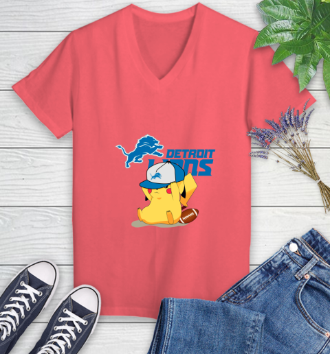 NFL Pikachu Football Sports Detroit Lions Women's V-Neck T-Shirt 6