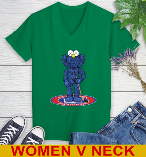 NHL Hockey New York Rangers Kaws Bff Blue Figure Shirt Women's V-Neck T-Shirt 6