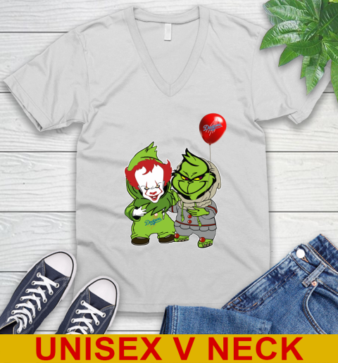 Baby Pennywise Grinch Christmas MLB Baseball Los Angeles Dodgers V-Neck T-Shirt