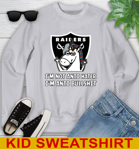 Oakland Raiders NFL Football Unicorn I'm Not Anti Hater I'm Anti Bullshit Youth Sweatshirt 4