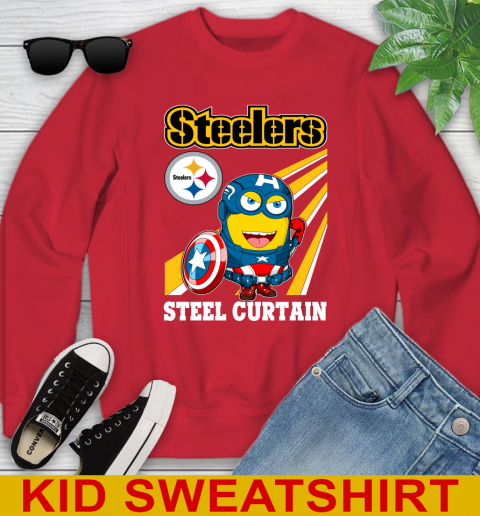 NFL Football Pittsburgh Steelers Captain America Marvel Avengers Minion Shirt Youth Sweatshirt 7