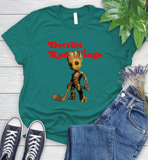 Detroit Red Wings NHL Hockey Groot Marvel Guardians Of The Galaxy Women's T-Shirt 12